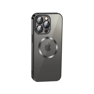 Husa iPhone 12, Premium MagSafe Electro, Spate Transparent, Rama Negru